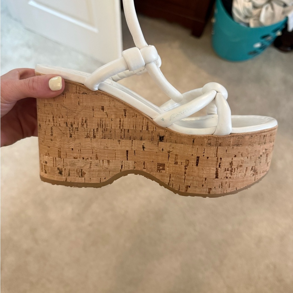 Gianvito Rossi White Leather Cork Platform Sandal